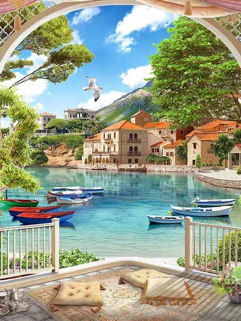 DCIDBEI Kit Diamond Painting 5D - Paesaggio Blu Oceano, 30x30 Cm, Rotondo, Fai Da Te Per Adulti E Bambini