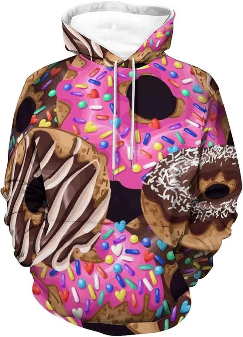 Men's Hooded Sweatshirt 3D Ice Cream Pattern Hoodies Men Graphic Spring Autumn Oversized Funny Hoodie Street Pullovers Designer