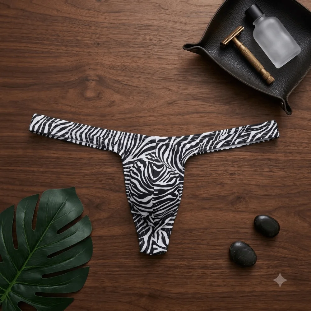 Thin Low Waist Tiger Stripe Thong Bulge Pouch Lingerie Men Briefs Elastic Ice Silk Underwear Fitness