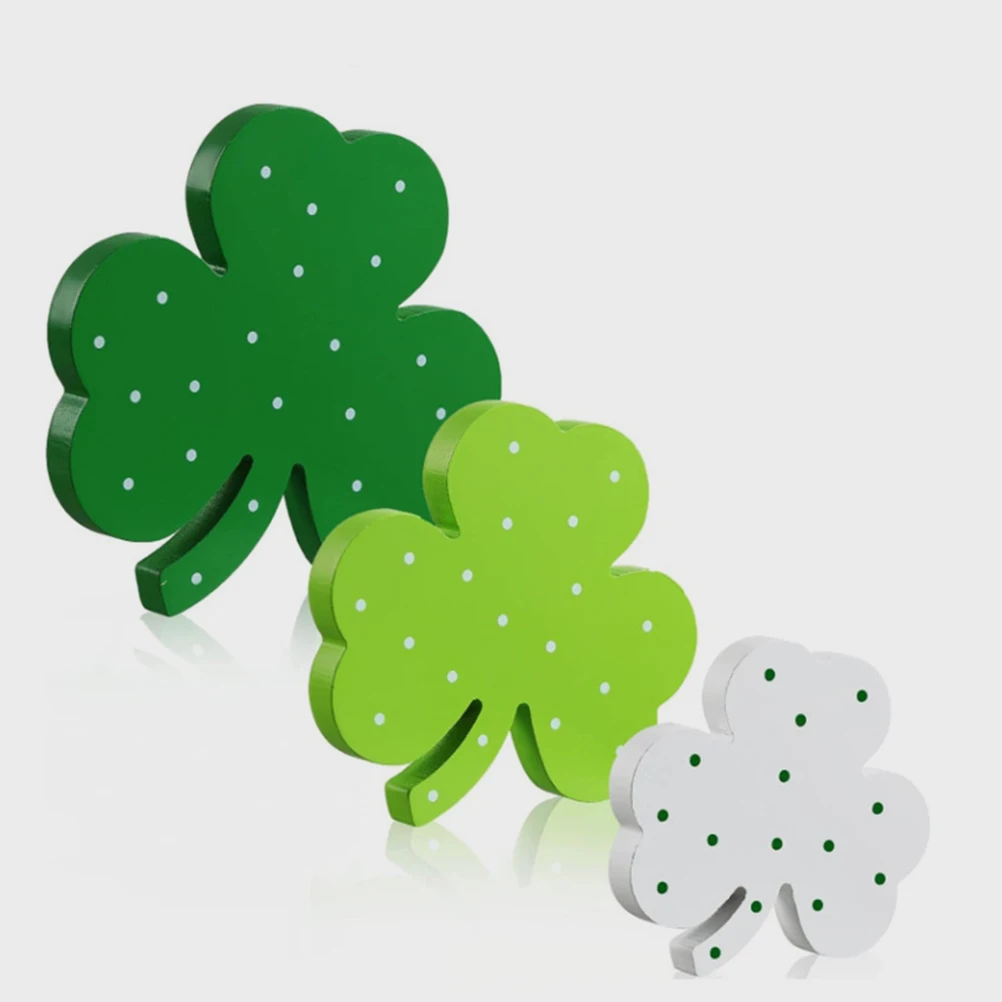 

3 Pcs Four Leaf Clover Holiday Decorations Home Shamrock Table Sign MDF Party Ornament