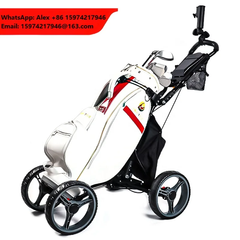 Hot Selling Portable Foldable 4 Wheel Golf Trolley Push Pull Golf Cart Lightweight Aluminum Golf Bag Trolley With Handbrakes