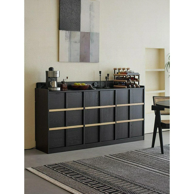 

Customizable Edge Cabinet Living Room Cabinet Black Floor to Floor Edge Short Retro Storage Solid Wood