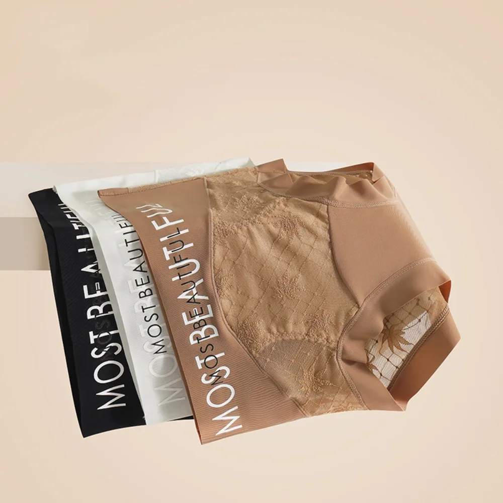 4 قطعة سراويل داخلية حلوة رفيعة للغاية من الدانتيل على شكل زهرة منتصف الخصر سراويل داخلية شفافة بدون خياطة ملابس داخلية قطنية للنساء والسيدات