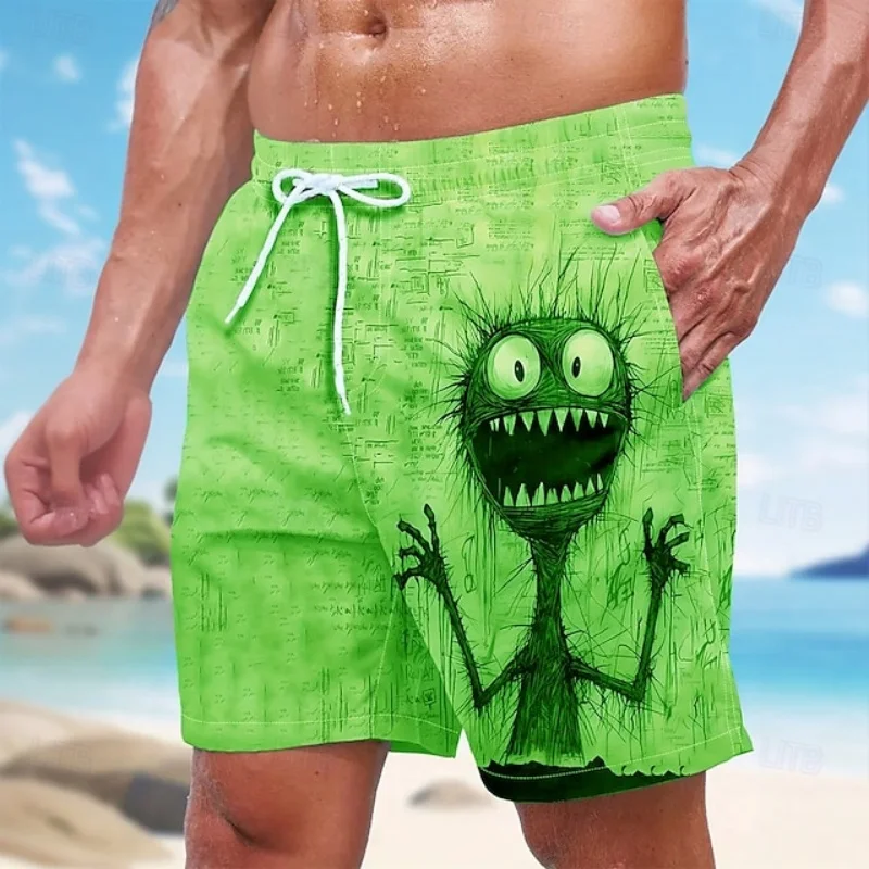 3D Printed Fun Monster Short Pants For Men Colorful Pattern Swim Trunks Casual Swimwear Beach Shorts Sports Surf Board Shorts