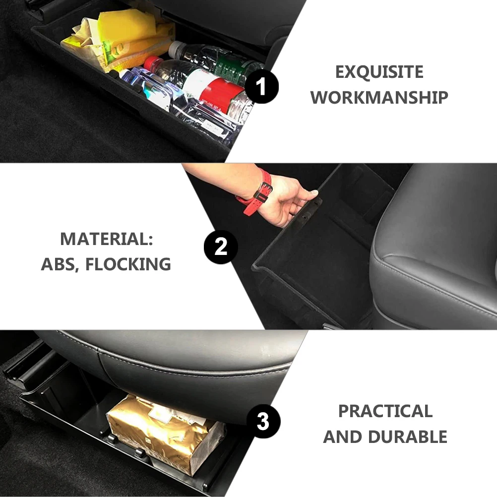 

1 pc Under Seat Storage Organizer Car Storage Container Black Flocking Durable Abs Seat Box For Vehicle Truck