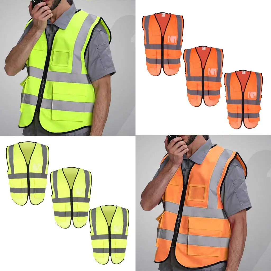 Reflective Night Security Waistcoat Jacket Fluorescent Yellow and Orange