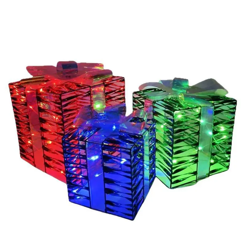

Three-piece Christmas color box holiday creative lights luminous gift box wrought iron scene decoration ornaments