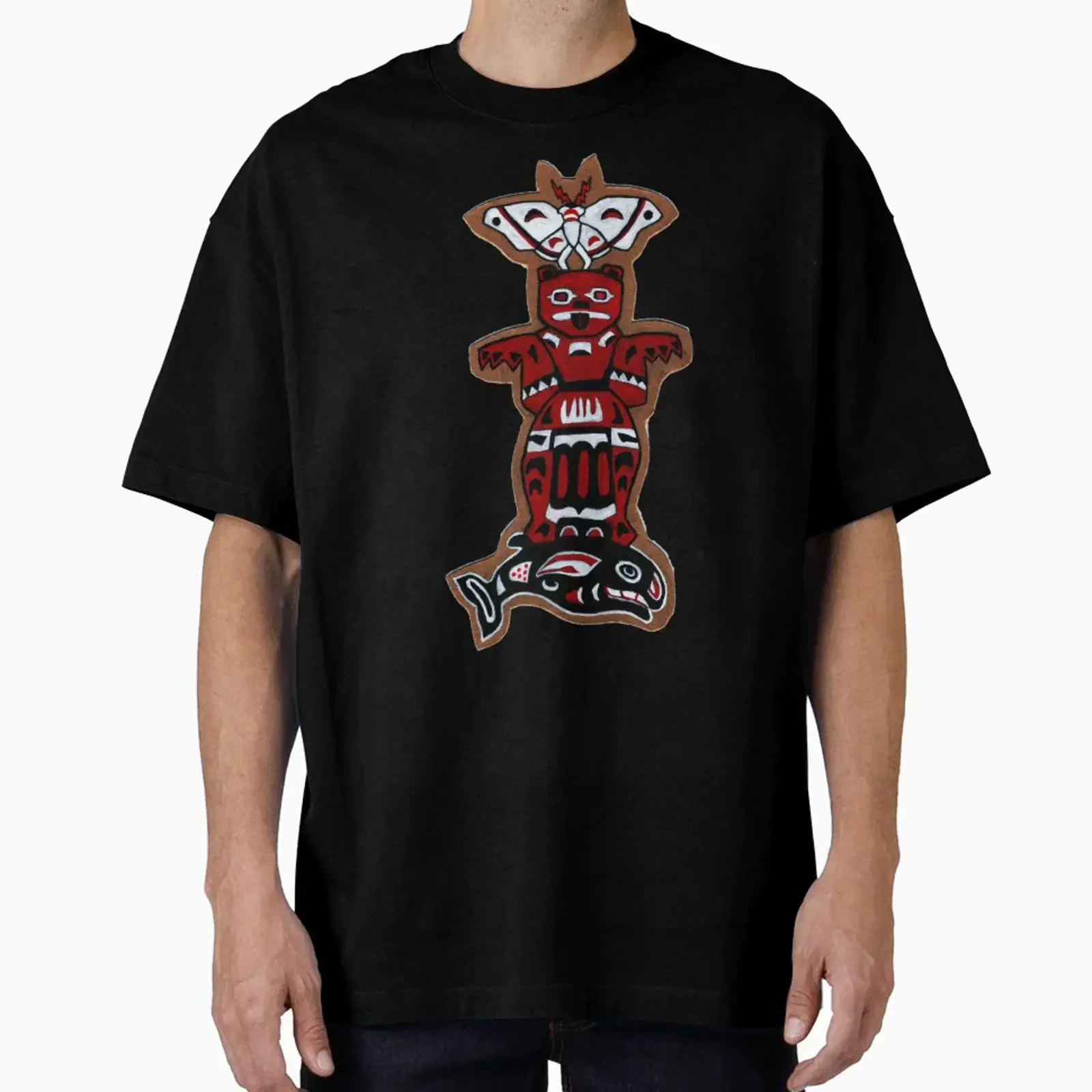 Totem Pole Salmon Bear Moth designed and sold by Pete Matejka vintage Washed Unisex Stylish Soft fashion Breathable homme