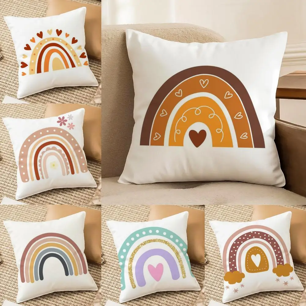 Rainbow Print Cushion Cover Soft Plush Double-Sided Printed Sofa Pillow Cushion Cover | Cozy All-Season Durable Decor Gift