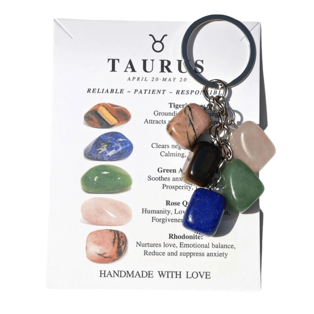 Trendy Stone 12 Constellation Keychain Zodiac Alloy Birthstone Key Pendant Polished Multicolor Astrology Keyring Car Key