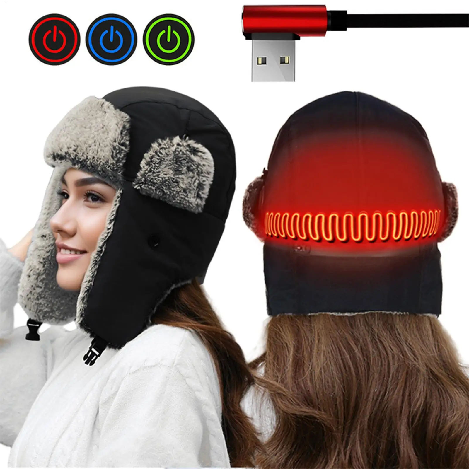 

USB-Powered Heated Hat with Windproof Thermal Ear Protection - for Fishing Skiing Motorcycling Camping Outdoor Men