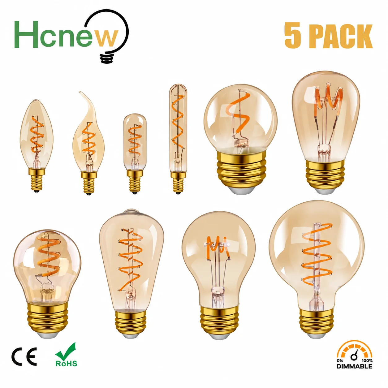 5pcs Retro LED Spiral Filament Light Bulb C35 C35T G40 A19 T45 ST64 G95 T20L 4W Warm white 220V E14 E27 Vintage Edison Lamp