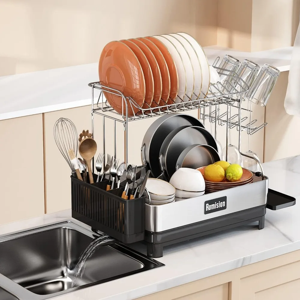 Imagem -04 - Stainless Steel Dish Drying Rack Grande Escorredor de Prato Tamanho Completo Contador de Grande Família Níveis 304