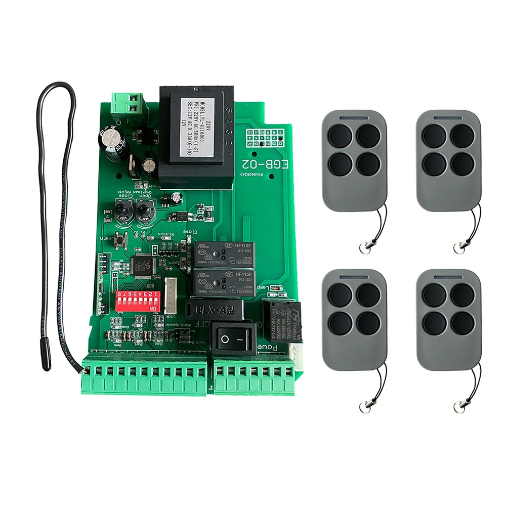 Papan Kontrol Pembuka Gerbang Geser Pintar AC110V/220V Mendukung Remote Kode Bergulir 433Mhz, Sakelar Batas & Kompatibel dengan Balok Pengaman