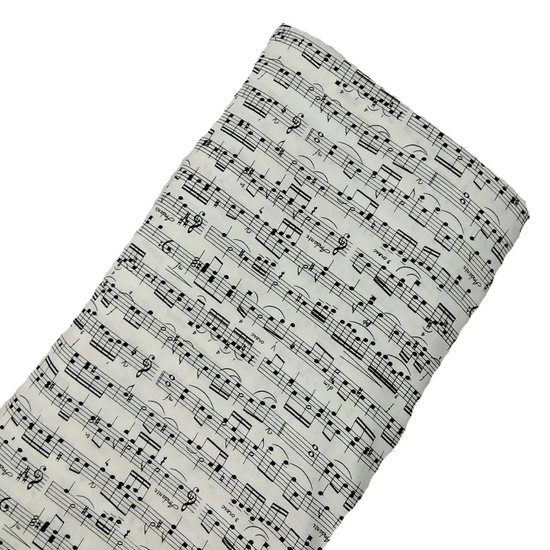 Classic White Black Music Note Musical Note Printed Cotton Fabric 50x105cm For DIY Sewing Cloth Bag Party Home Decoration