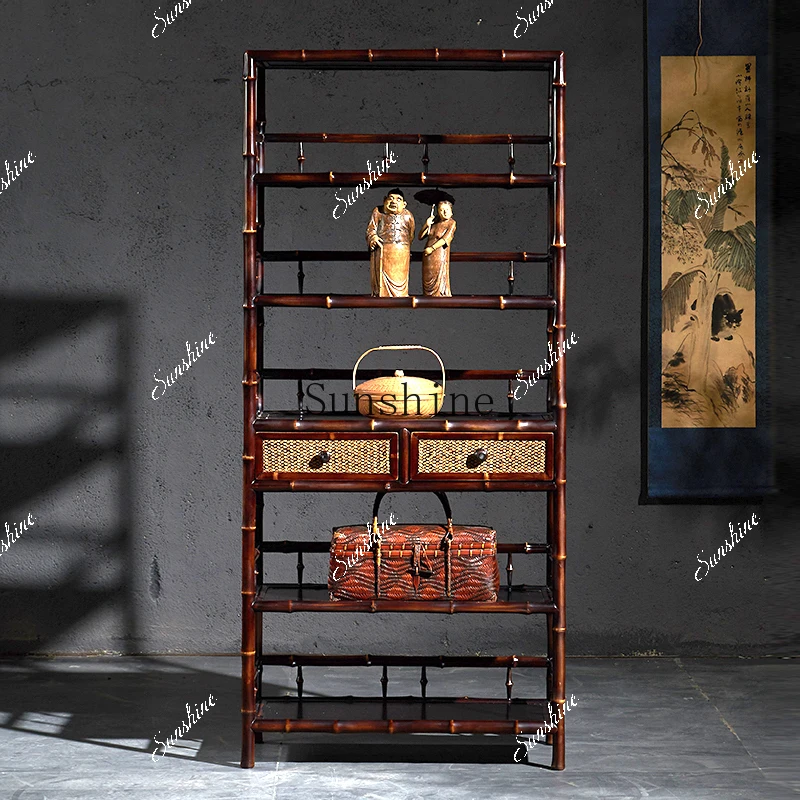 

Chinese floor-to-ceiling shelf display living room household with drawer storage Bogu rack FT