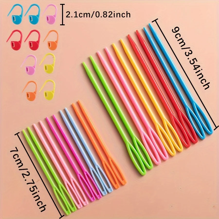 30-Piece Knitting Needle Set Including 10-9cm Needles, 10-7cm Needles & 10 Markers, Essential Sewing Tools for Crafting view 2