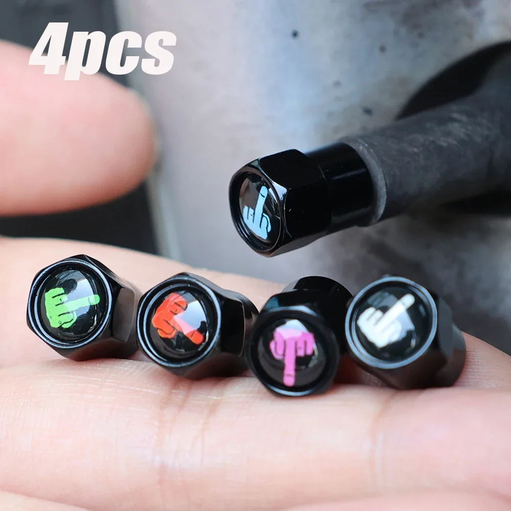 4Pcs Car Wheel Tire Valve Caps Middle Finger Logo Standard Tire Valve Cap Suitable for Automobiles Motorcycles Electric Vehicles