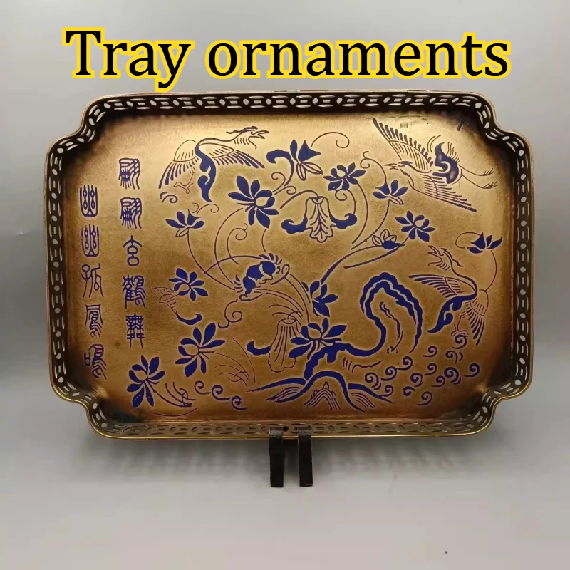 Pure Copper Painted Lacquer Handmade Tea Tray/Home Furnishings Office Work Tea Ceremony Decoration Craftwork Ornament Tray