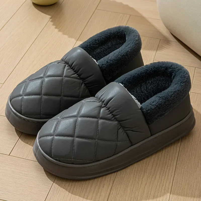 Big Size 50 51 Winter Warm Slippers Waterproof Home Men Casual Shoes Bedroom Indoor Non Slip Flats Outdoor Platform Furry Slides