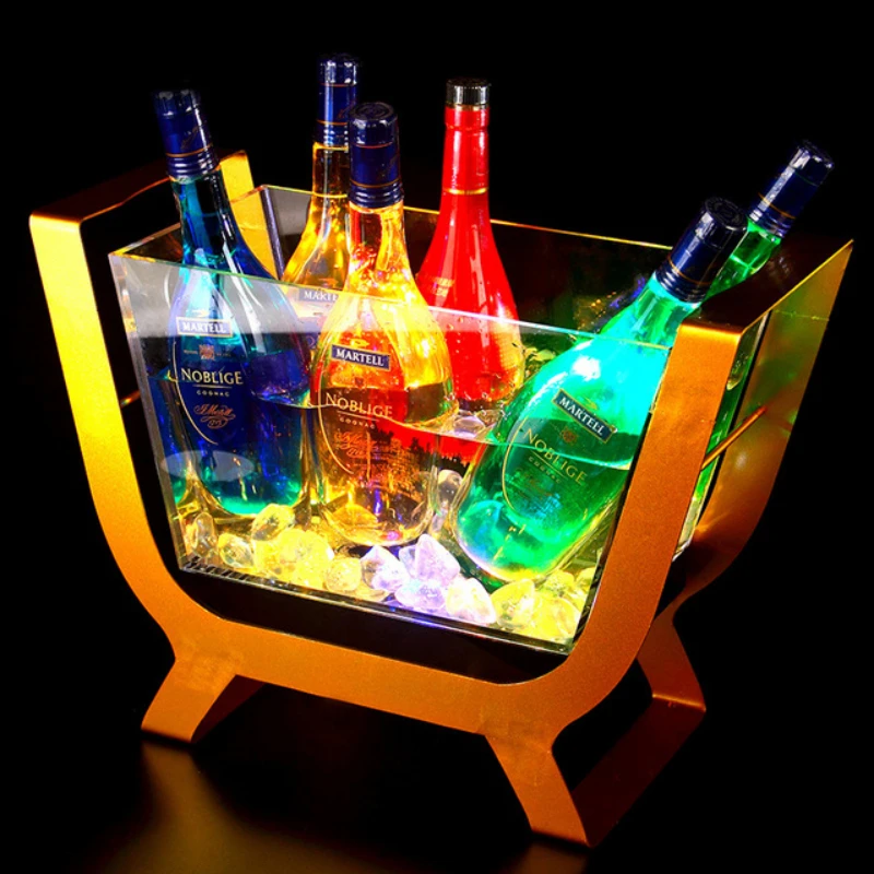 Boat Shaped 6 Bottles Champagne Bar Ice Barrel LED Luminous Beer Wine Bottle Holder Led Rechargeable Acrylic Ice Bucket