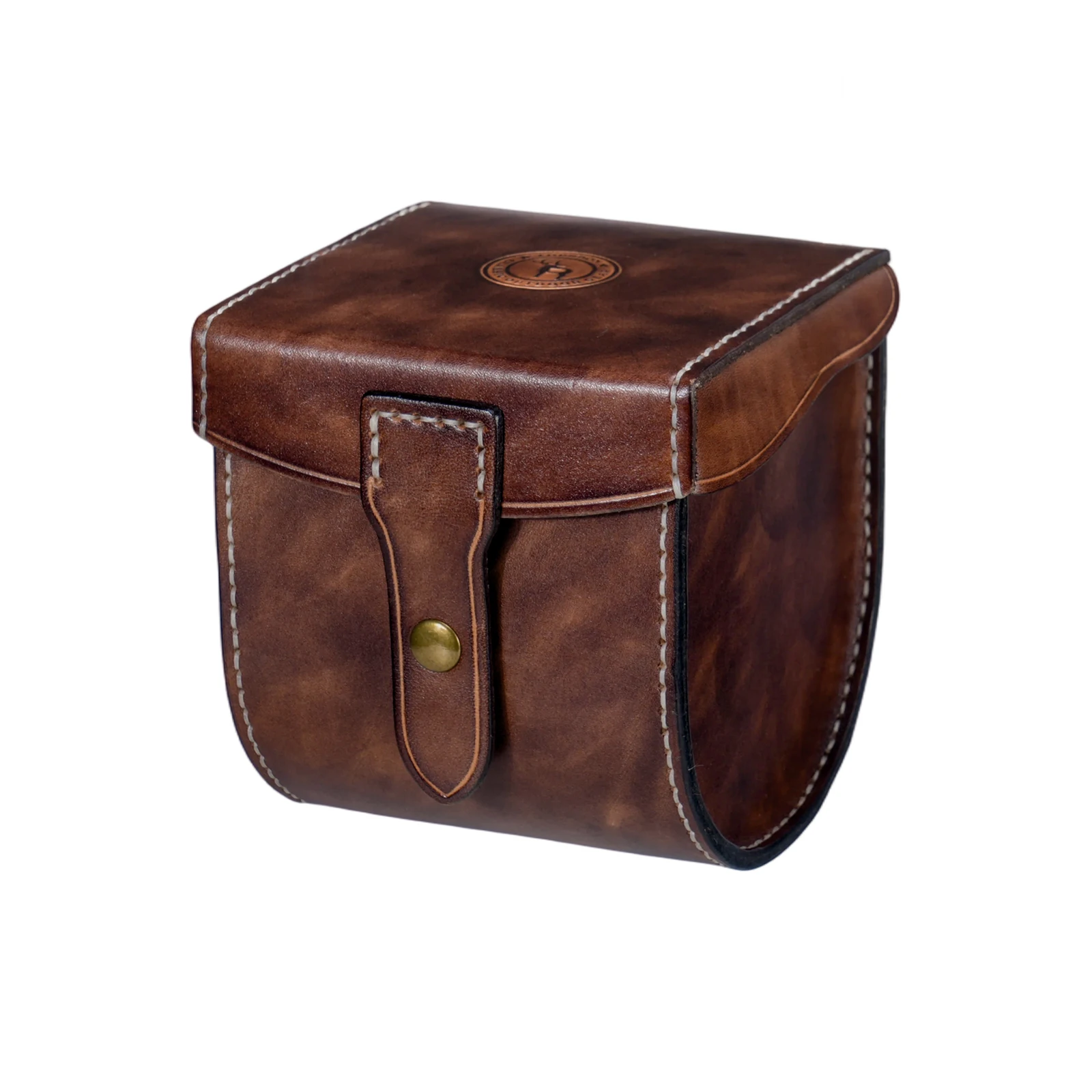 Tourbon Leather Fishing Fly Reel Case Vintage Protective Reel Box with Soft Lining Portable Tool Pouch Snap Button Closure