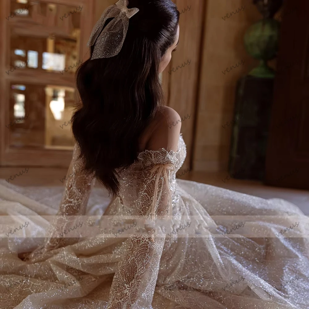 Glitter vestidos de casamento do vintage vestidos de noiva miçangas apliques sem mangas roupões para mulheres vestidos de novia de luxo personalizado