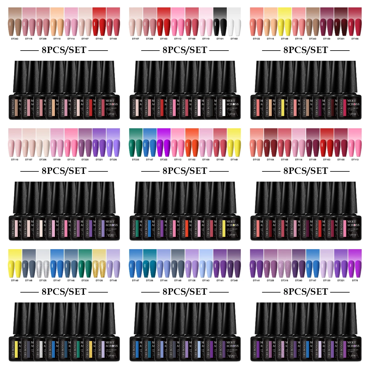 

MEET ACROSS 8Pcs/Set Colorful Gel Nail Polish Set For Nails Soak Off UV Gel LED Nail Art Varnish Kit Nail Supplies Manicure
