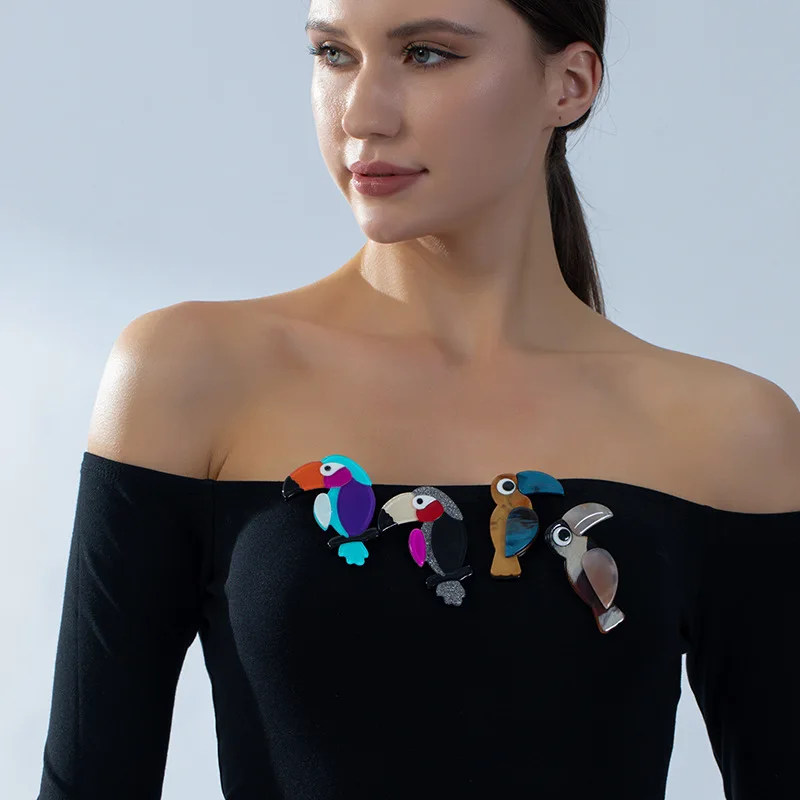

DIY accessories 2026 new light luxury niche high-end bird brooch female, French retro pin handmade acrylic corsage