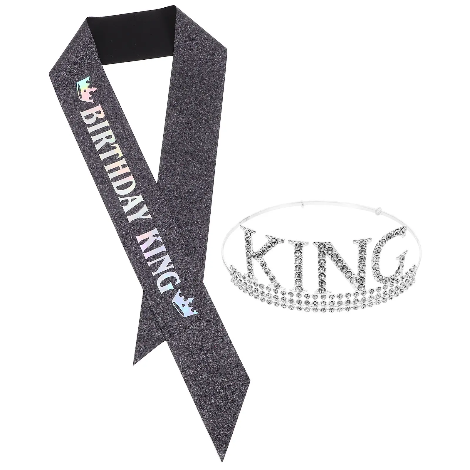 

1Set Crown and Sash for Birthday Men Elegant King Crown with Bright Design Comfortable Long Wear Party Accessory Gift Decor Set