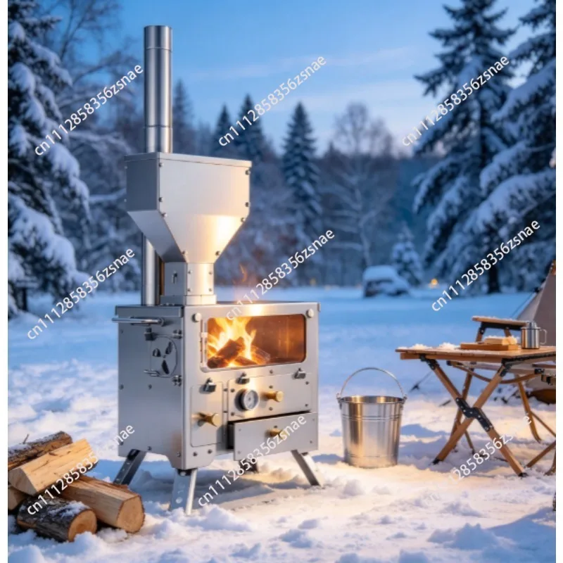 Portable Outdoor Fire Wood Heater Pellet Stove Stainless Steel Firewood Stove Cooking Furnace Camping Gear