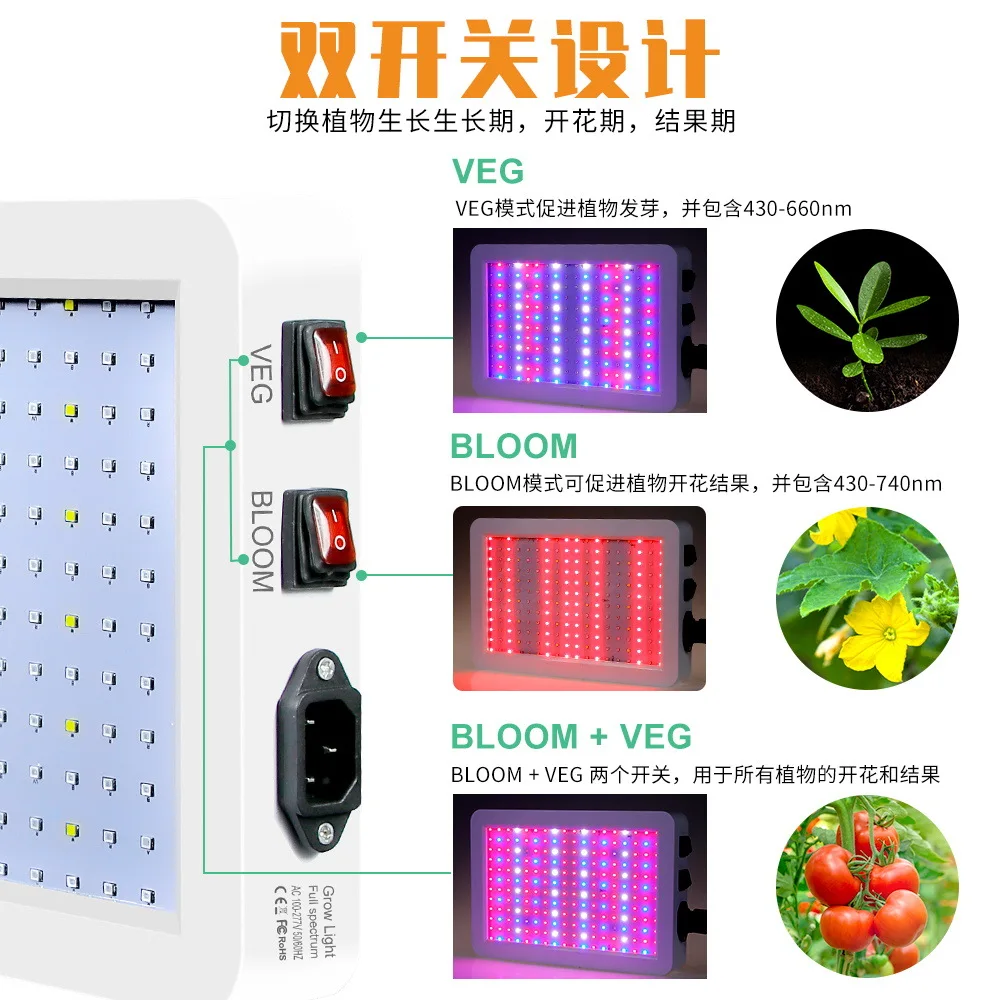 Lampada da coltivazione a LED a spettro completo Lampada da pianta quantistica impermeabile con regolazione a tre livelli Illuminazione di riempimento per piantare interni