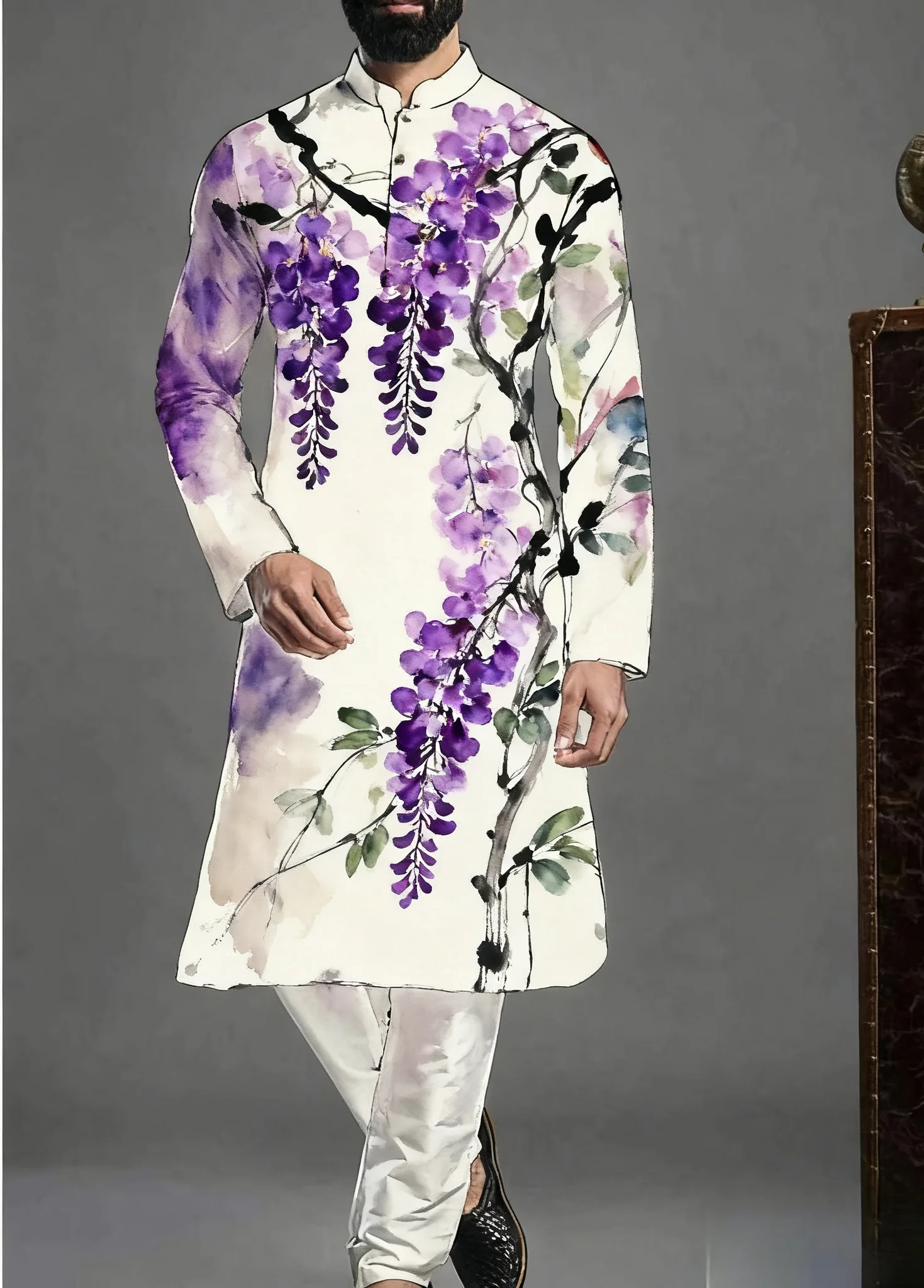 2025 Kurt bata regular de ajuste casual de moda kurtaasuha con estampado para hombre adecuada para todas las ocasiones