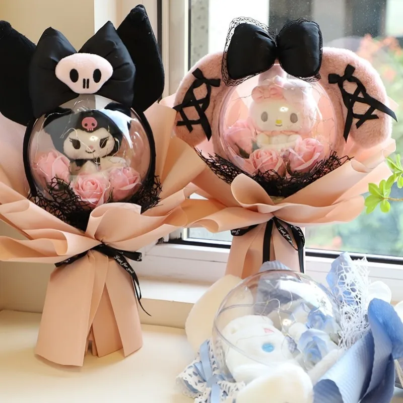 New Sanrio Anime Kuromi Mymelody Cinnamoroll Kawaii Cartoon Plush Doll Bouquet Girl Cute Valentine's Birthday Christmas Gifts