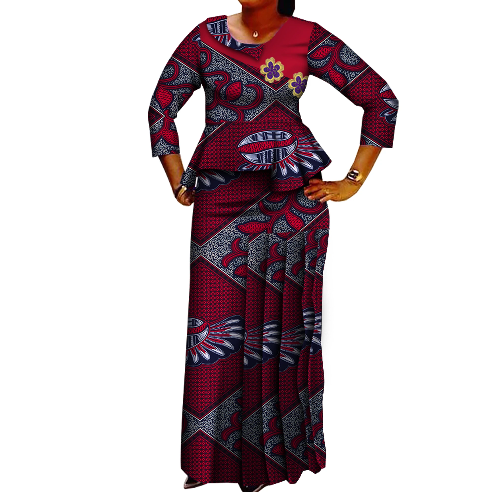 

African Clothes for Women Vintage Ankara Print Lady 2 Pieces Skirt Set African Crop Top and Skirt Dashiki Women Clothing WY6369