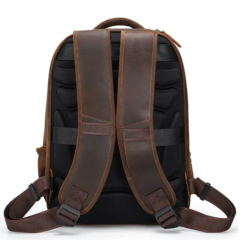 Male High Quality Leather Backpack For Men Large Capacity Travel Bag Men\'s Outdoor With USB Connect Crazy Horse Leather Backpack