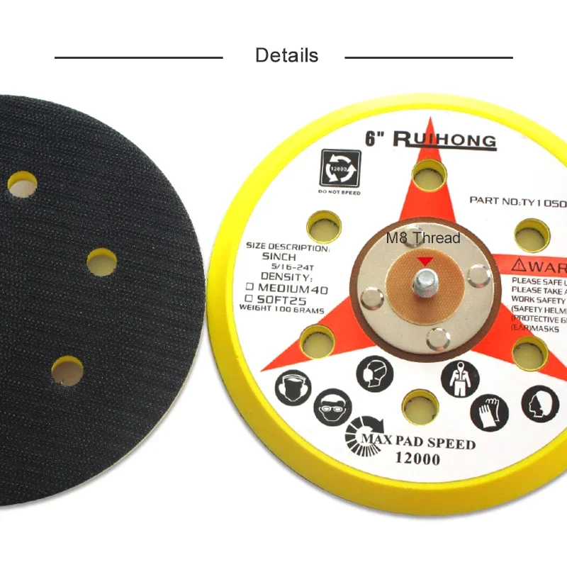 6 Inch 150 MM 6 Holes Backup Sanding Pad Sanding Disc Hook Loop Backing Pad 5/16\