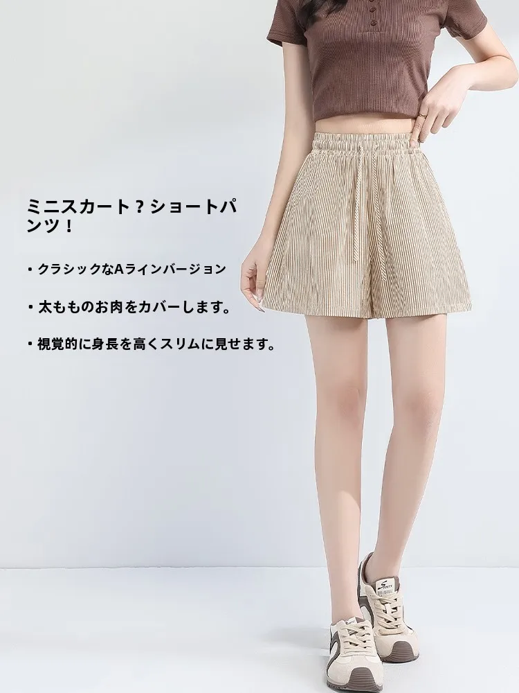 Summer New Women's Yellow Stripes Casual Shorts High Waist Slimming Three-quarter Length Pants Comfortable Breathable Lightwe...