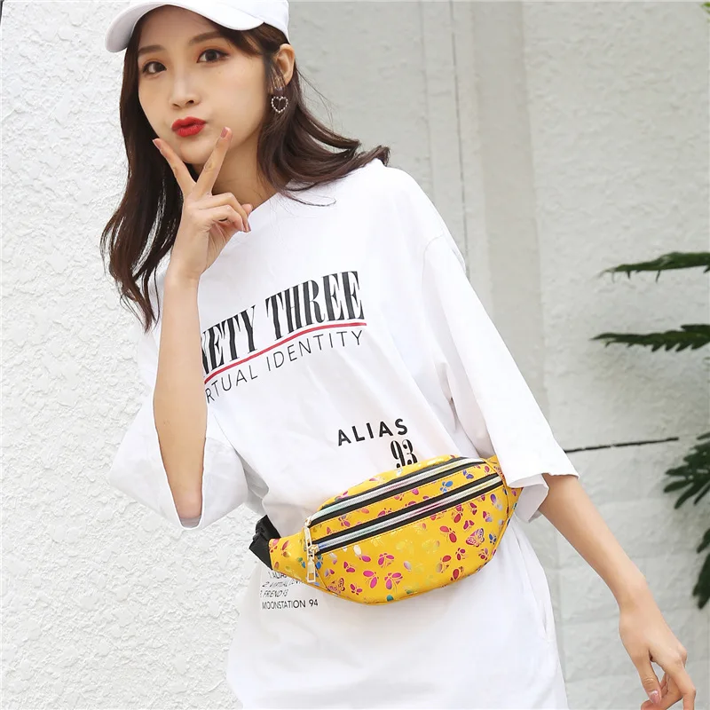 Fashionable waist bag double zipper butterfly multifunctional shoulder crossbody bag pu change mobile phone storage