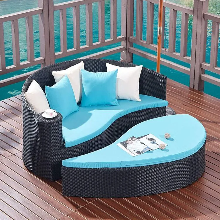 

Nordic outdoor luxury reclining bed rattan chair outdoor courtyard recliner villa swimming pool reclining bed storage rattan bea