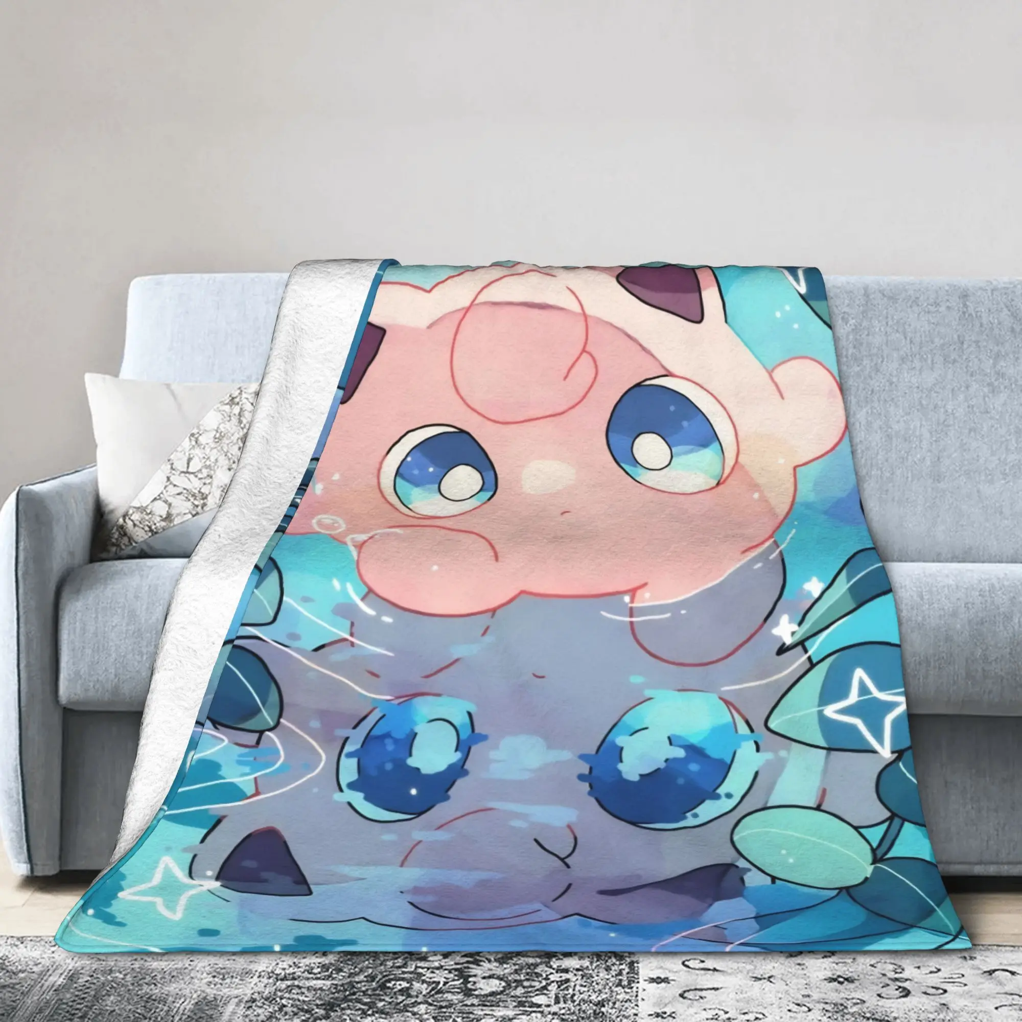 Jigglypuffs Kawaii Blanket Cover Fleece Poke-Mon Anime Lightweight Thin Throw Blanket for Airplane Travel Bed Rug