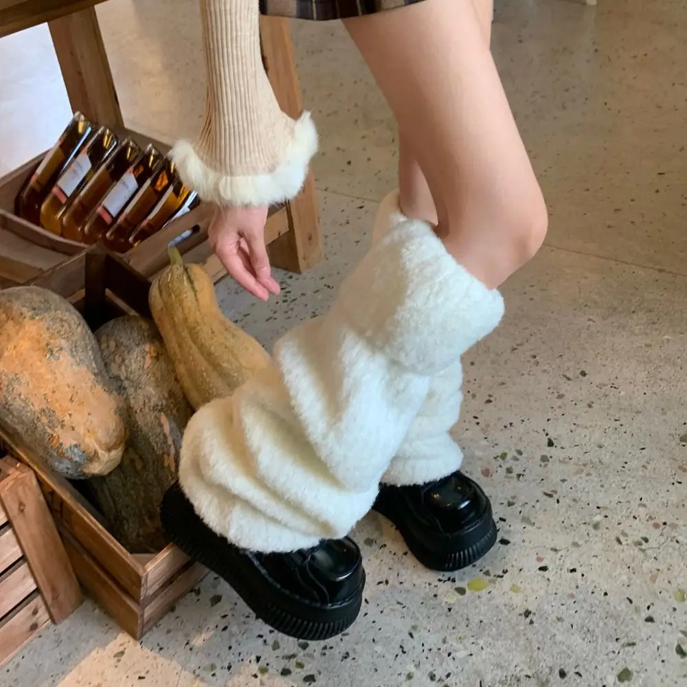 

Vintage Thick Warm Winter Leg Warmers Y2K Foot Cover Kinted Leg Warmer Lolita JK Kawaii Knit Long Stockings Streetwear