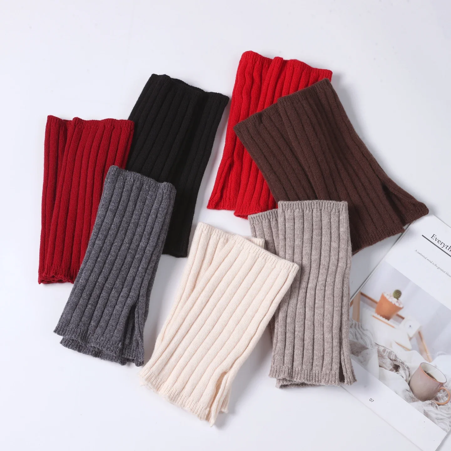 Women 100% Pure Wool Ribbed Knit Leg Warmers Y2K Style Stacked Leg Cuffs Autumn Winter Thermal Knee Warmers Daily Outfit - view 4