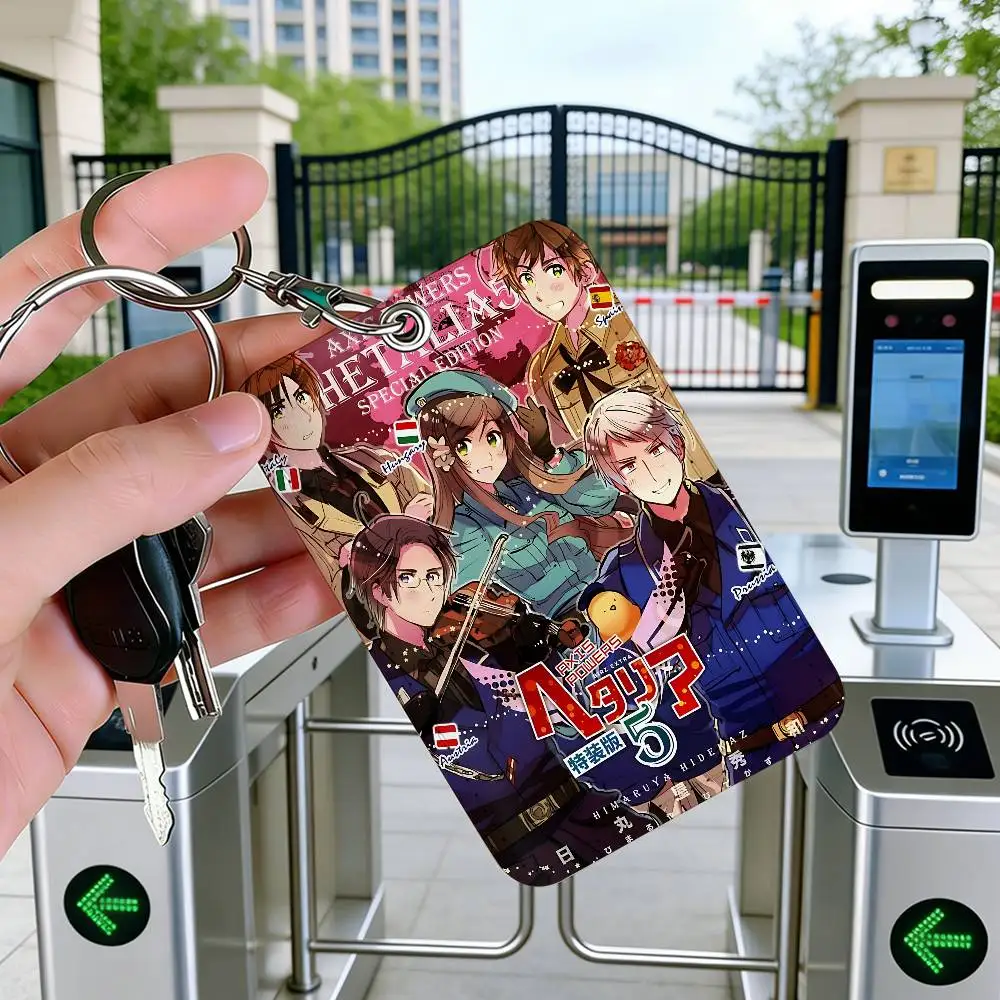 Hetalia World Stars Anime 1Pc Access Card Case Leather Card Holder Keychain Key Ring Door Access Tags ID Card Case Keychain