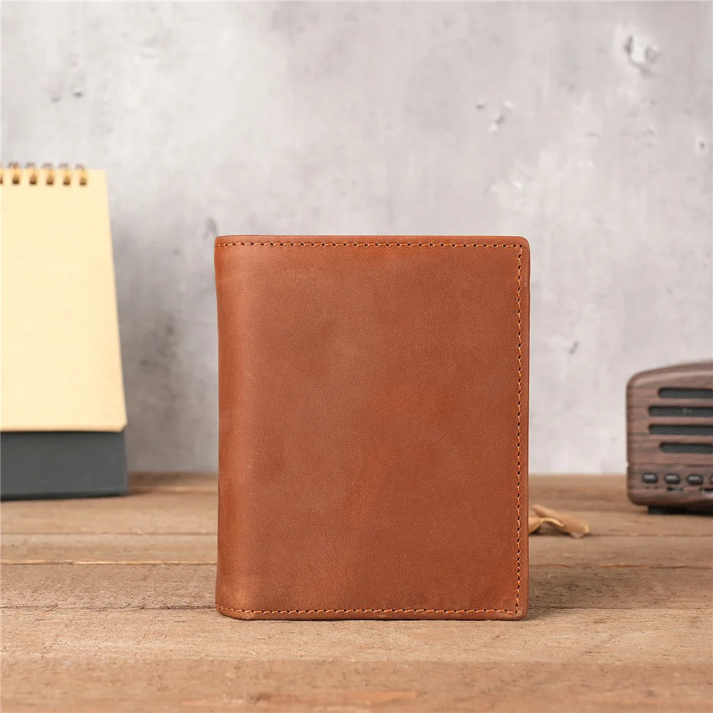 53030Genuine Leather Retro Thick Cowhide Wallet Short Multiple Card Slot Card Bag Zipper Crazy Horse Cowhide Wallet for Men