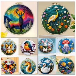 Animal Needle Felting Painting With Frame Kit For Beginner DIY Wool Needle Felt Starter Kit Home Decoration Art Craft