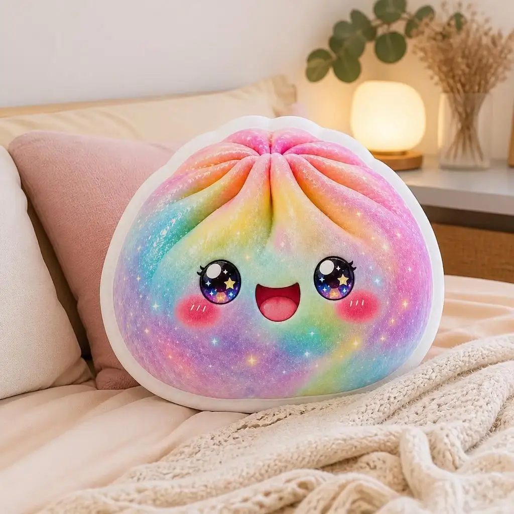 Dumpling Rainbow Aurora Bun Sparkle Cute Plush Pillow Cushion Funny Stuffed Throw Pillow Home Decor Sofa Bed Children Room Gifts