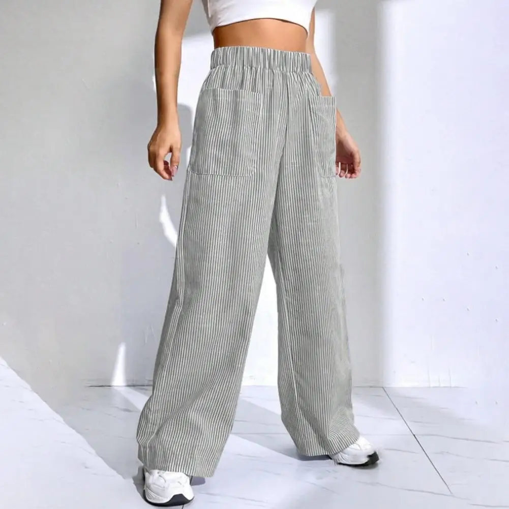 New Arrival Printed Wide Leg Pants with Pockets Striped Design Women's Fashion Trousers from Mainland China Long Pants