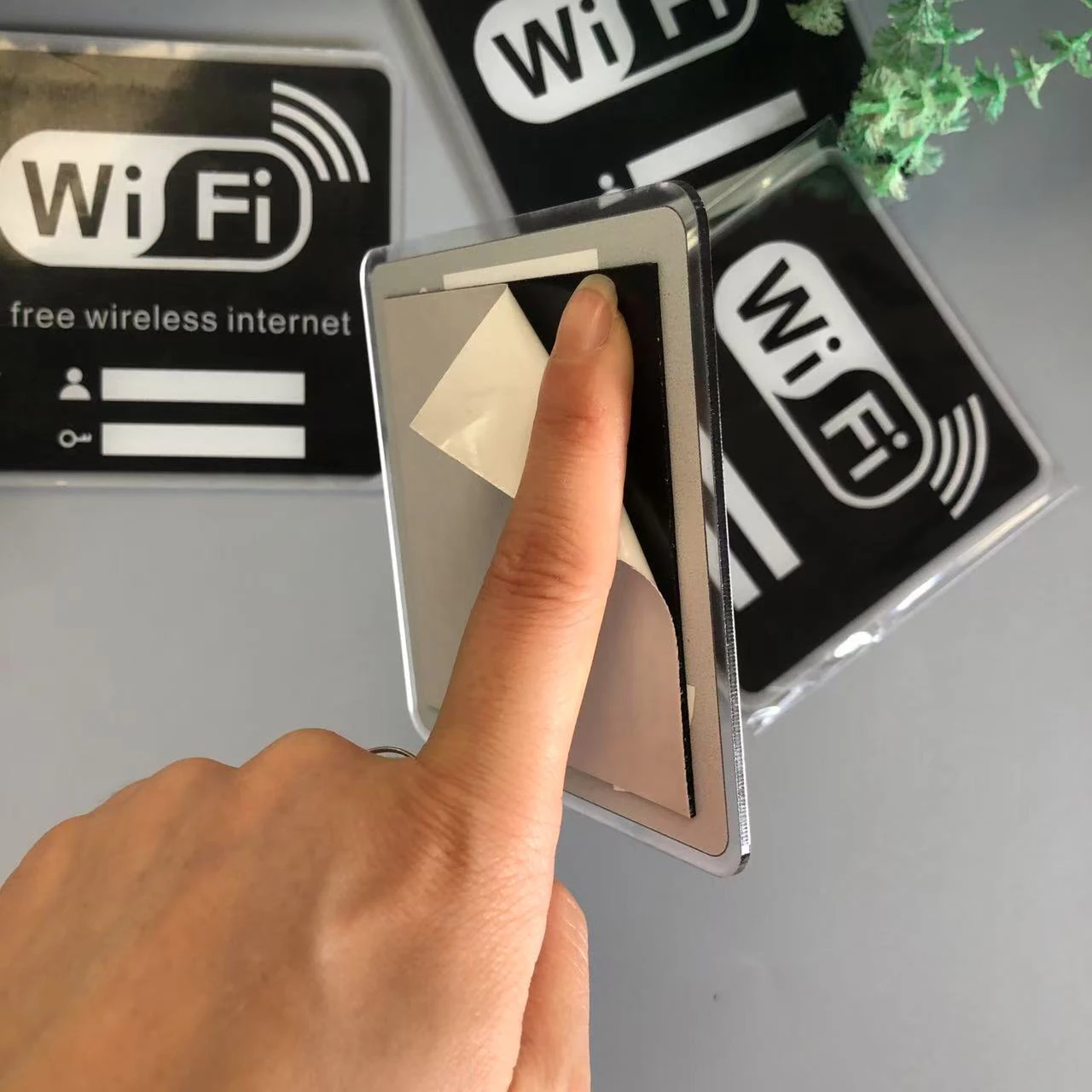 ملصقات حائط مرآة بعلامة WIFI من الأكريليك ثلاثية الأبعاد قابلة لإعادة الكتابة وحساب الكتابة اليدوية وكلمة المرور لتزيين لافتات المتجر العام #6