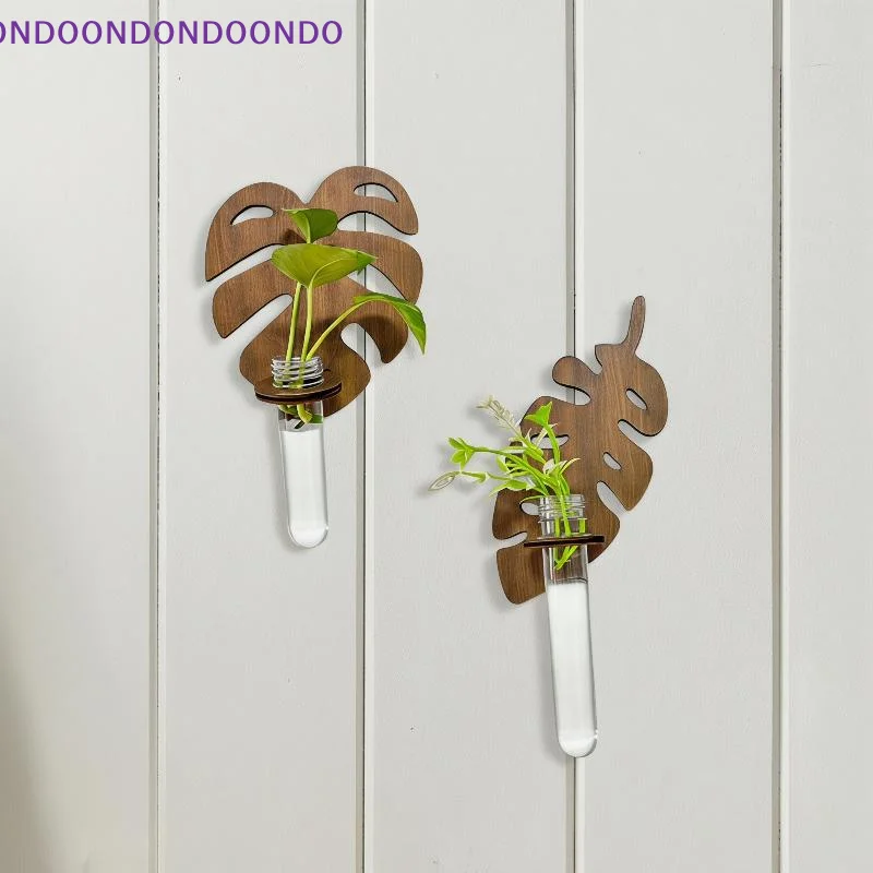 Elegant Wooden Monstera Wall Planter with Test Tube Vase Perfect for Hydroponic Home